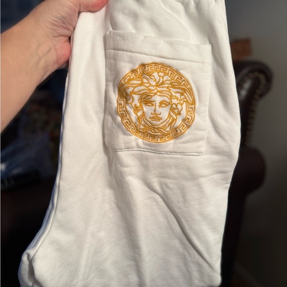 Authentic Versace White Sweatpants/Joggers with back pocket Gold Logo - Picture 3 of 7